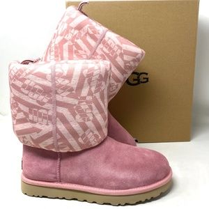 UGG Classic Short Jersey Stripe Suede Pink Boots Winter Women Size 1138431 BLUS